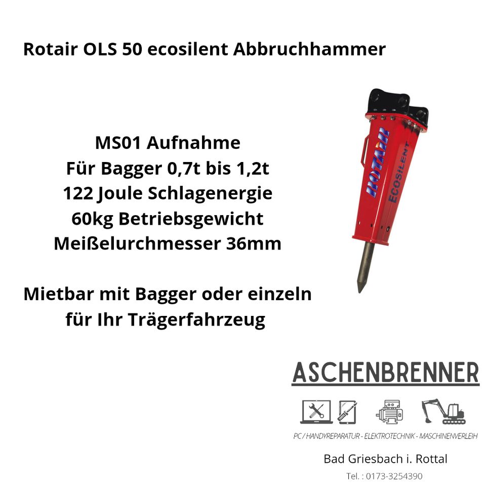 Vermiete Bagger, Minibagger mit Anhänger in Bad Griesbach im Rottal
