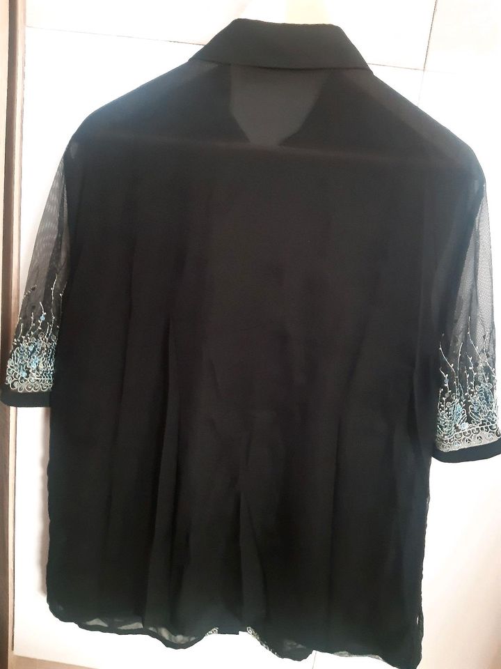 Damen Bluse schwarz türkisblaue Pailetten Gr.46 in Schwäbisch Gmünd