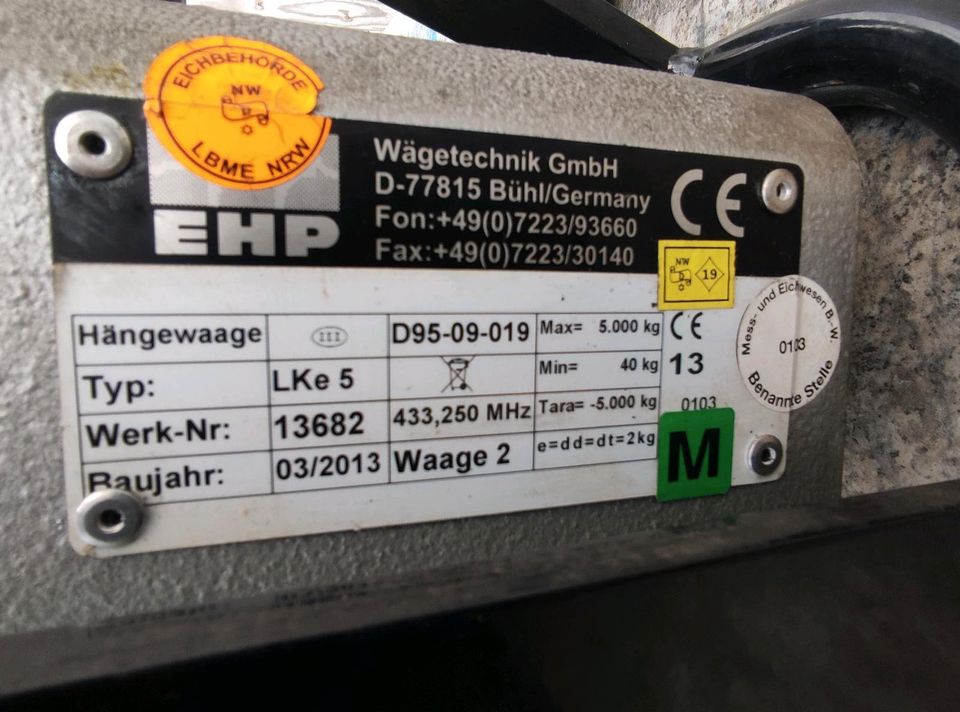 EHP DIGITAL-KRANWAAGE LKe5 / LKE MIT RAMMSCHUTZ, EICHFÄHIG 5000kg in Werdohl