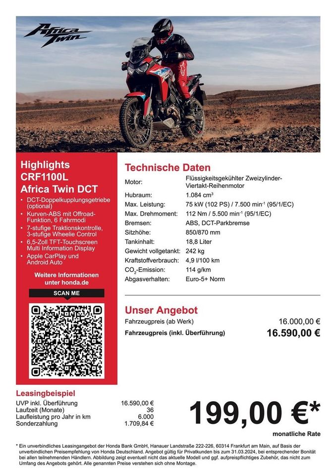 Honda CRF1100L Africa Twin DCT Modell 2024 in Neunkirchen Siegerland