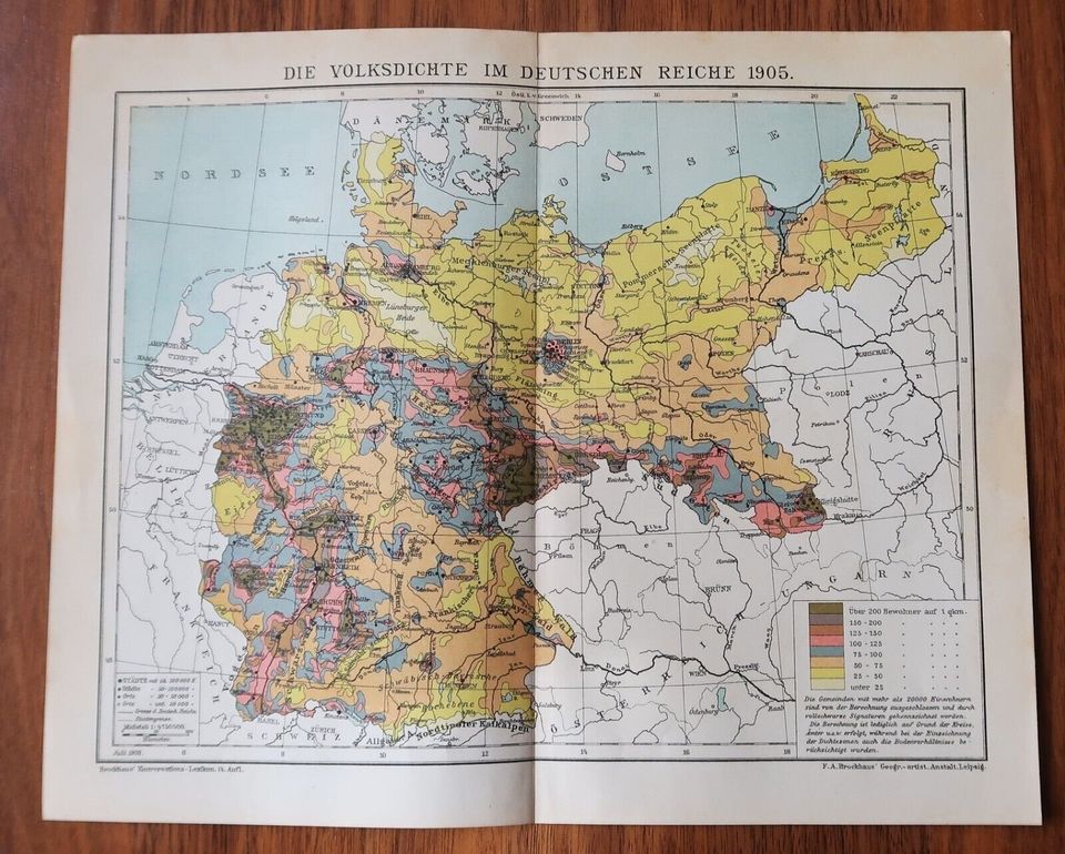 Lithografie 1905 Die Volksdichte im Deutschen Reiche in Bad Oldesloe
