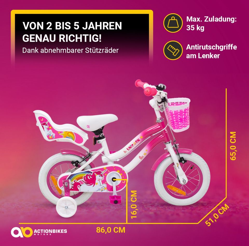 Kinderfahrrad Starlight 12 Zoll, Rosa, Stützräder, Fahrradkorb in Kassel