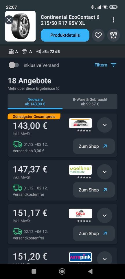 Continental EcoContact 6 / 215/50 R17 95V XL in Chemnitz