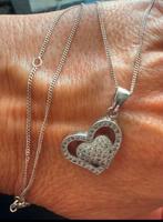 Kette mit Anhänger Doppelherz 925 Sterling Silber im Platin Look Sachsen-Anhalt - Dessau-Roßlau Vorschau