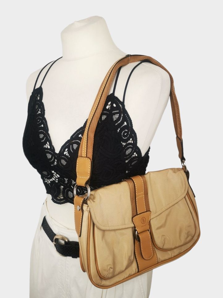 Bogner Hobo Bag Pochette Nylon Leder Camel Braun Beige Y2K Tasche in Mainz