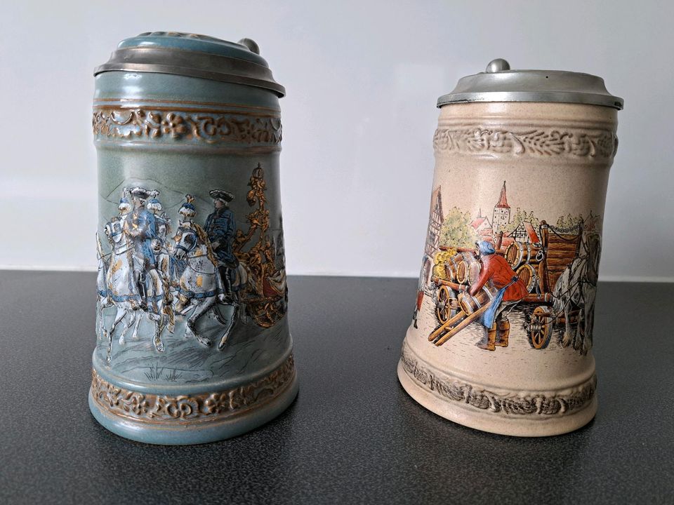 Bierkrug Keramik mit Zinndeckel in Waldenbuch