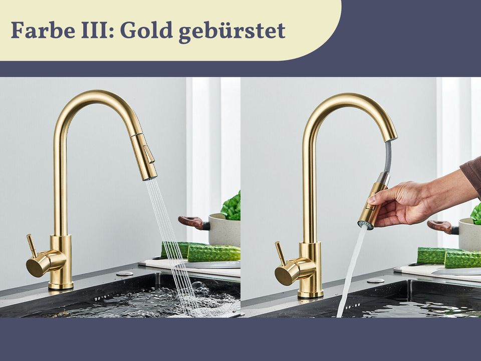 Küchenarmatur Gold Schwarz / Edelstahl Wasserhahn Spüle ausziehba in Nürnberg (Mittelfr)