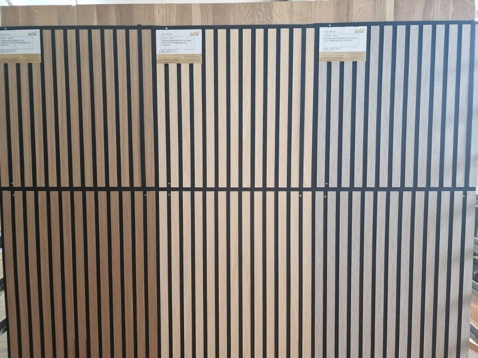 Akustikpaneele Holz für Wand Decke Günstig - Holzpaneele für Wand und Decke für die perfekte Akustik - Wandpaneele aus Echtholz Günstig - Modularer Aufbau Paneele Holz kein MDF - auch 2440mm Bestpreis in Mainz