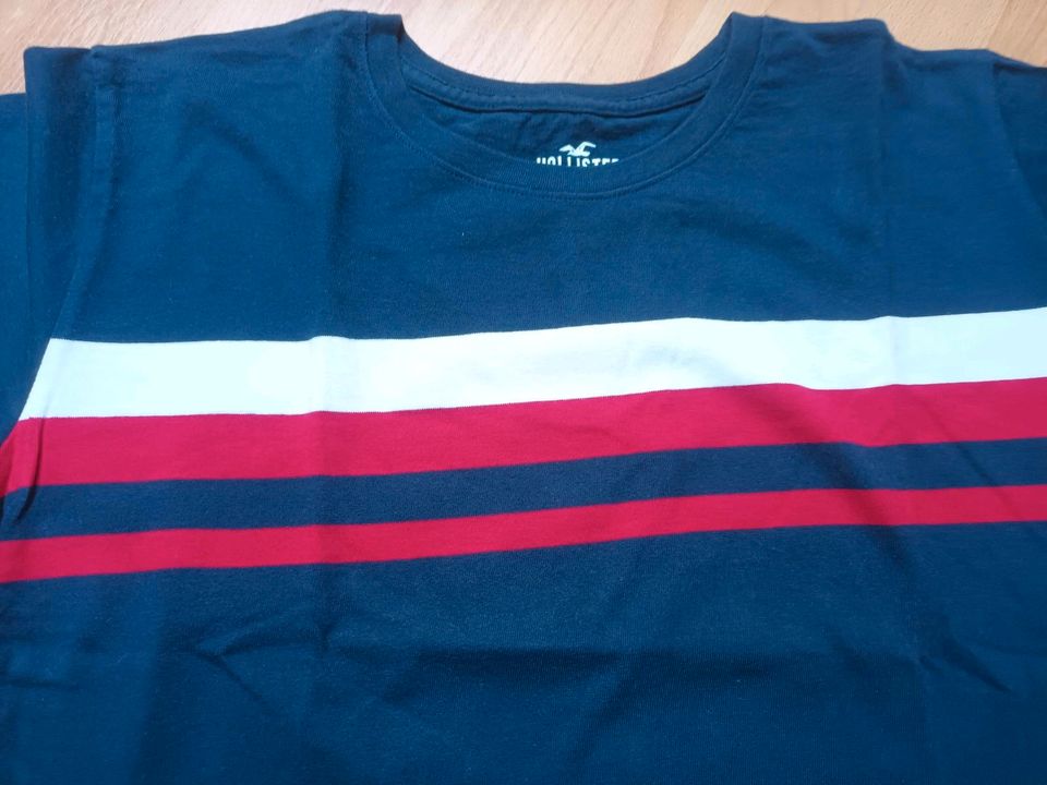 Hollister Damen Classic T-Shirt Shirt Kurzarm Gr M blau weiß rot in Hückelhoven