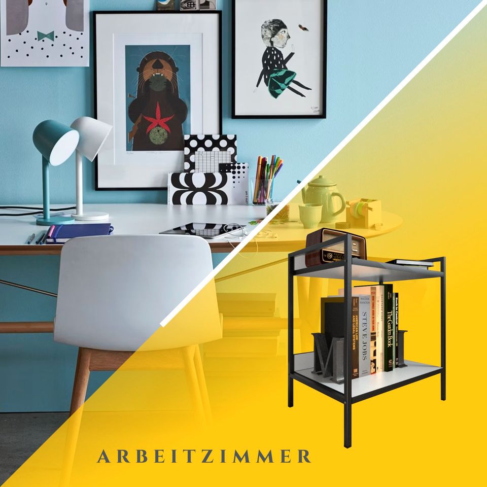 NEU ✅✅ sugodesign Moderner weißer Nachttisch mit Metallgestell, Nachtkonsole, Beistelltisch, Bücherregal, Sideboard, Schreibtisch, Kommode, Laptoptisch in Duisburg