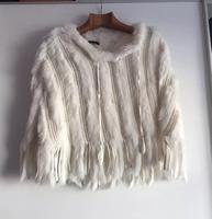 Stefanel Damen Poncho Neu Weiss Angora Pelz Leder Gr. S West - Nied Vorschau