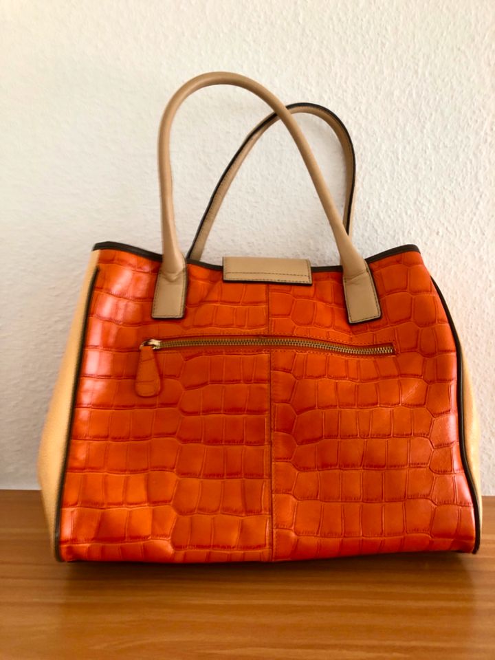 Designer Tasche Charles Jourdan Leder orange/beige Vintage in Heidelberg