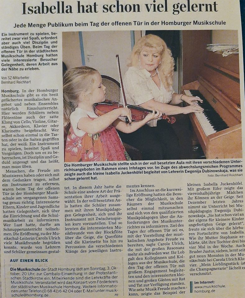 Geigenunterricht und Gesangsunterricht im Saarland (Homburg) in Homburg