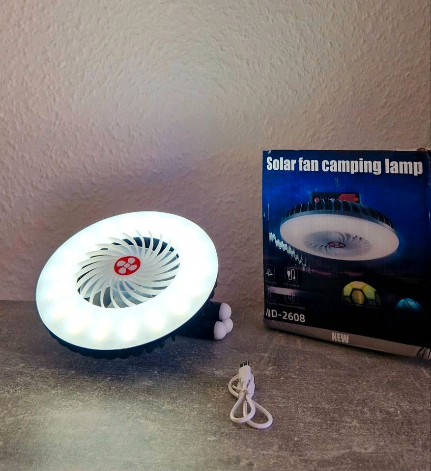 Solar LED Beleuchtung + Ventilator Camping USB wieder aufladbar in Dresden
