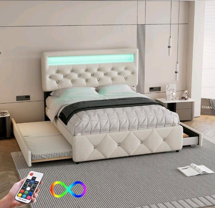 Doppelbett 140x200cm mit Bettauszug 90x190cm LED ☆NEU☆ in Hamburg