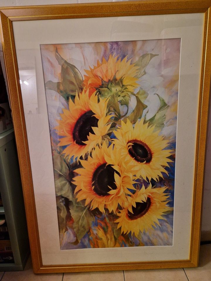 Kunstwerk Sonnenblumen im Holzbilderrahmen 90x130 cm in Ludwigshafen