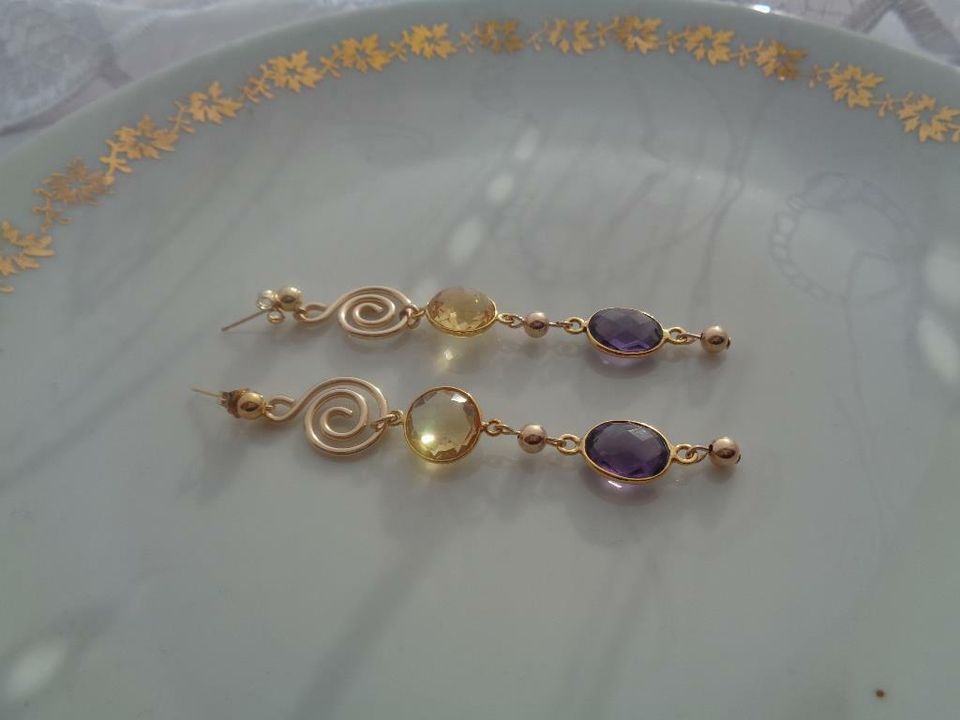 Gold Ohrringe mit Amethyst und Citrin 585 Gold Filled in Wittenberg