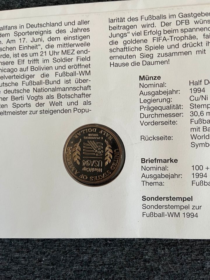 Numisbrief des DFB, Fußball WM 1994 USA/Münze Half Dollar USA. in Hamburg