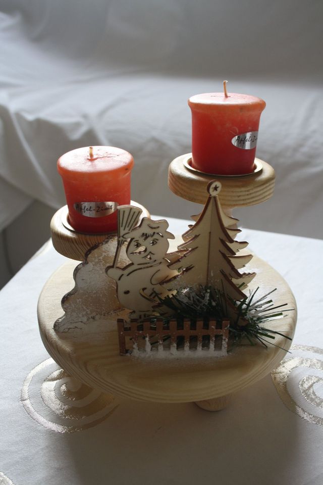Advent Weihnachten XMAS Kerze Holz Deko Schneemann Tanne Zweig in Horgau