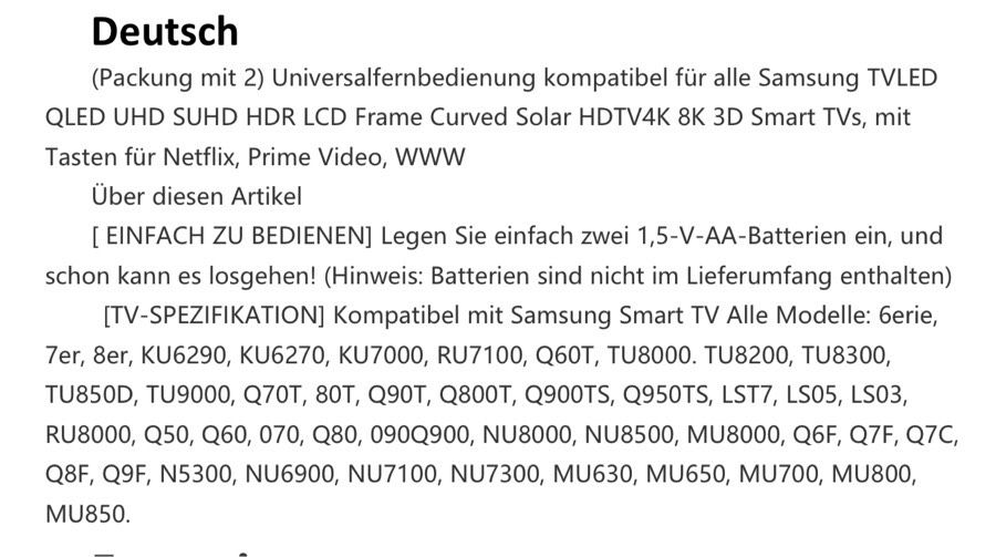 Fernbedienung für Samsung Smart TV's. in Göppingen