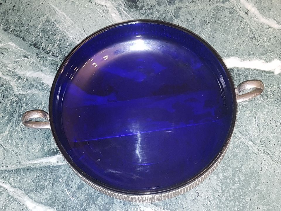 Blaue Kobalt Glasschale Teil Silber Vintage in Plaidt