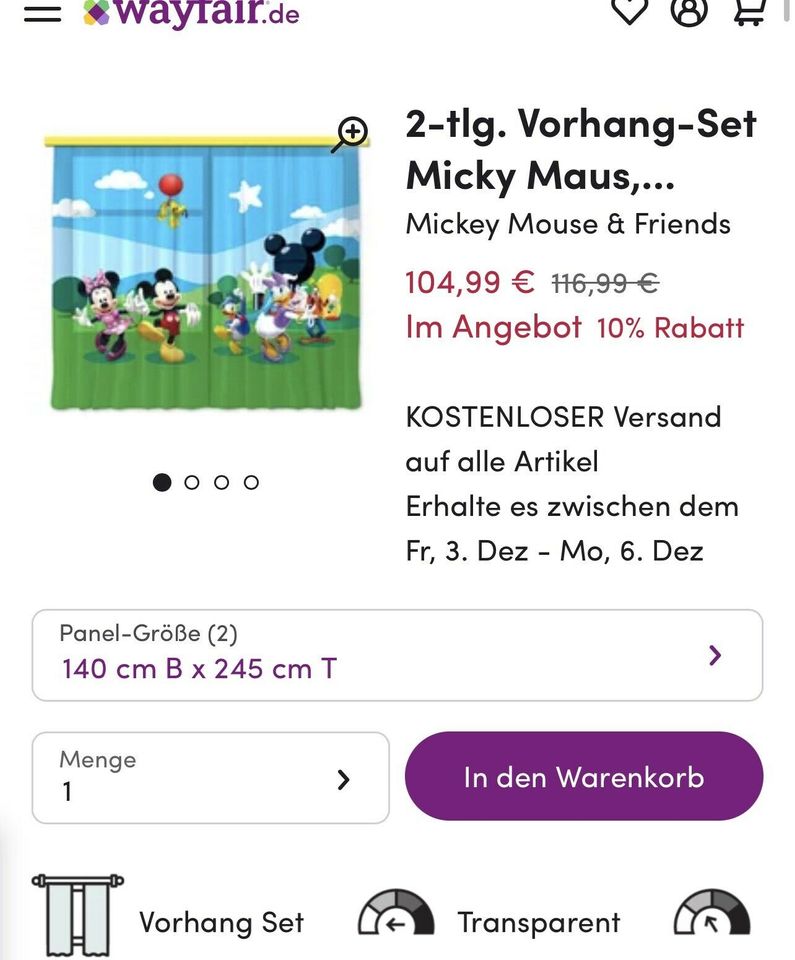 Mickey and friends Vorhänge Kinderzimmer inkl Versand in Herne