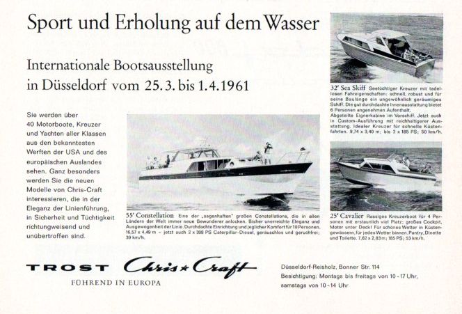 Chris - Craft Jacht Werbung - Reklame-Anzeige 1961 in Steinen