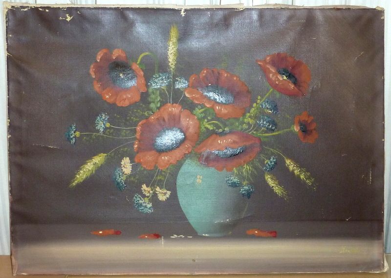 Antikes Ölgemälde Stillleben mit Mohnblumen auf Leinwand-50x70cm in Weilburg