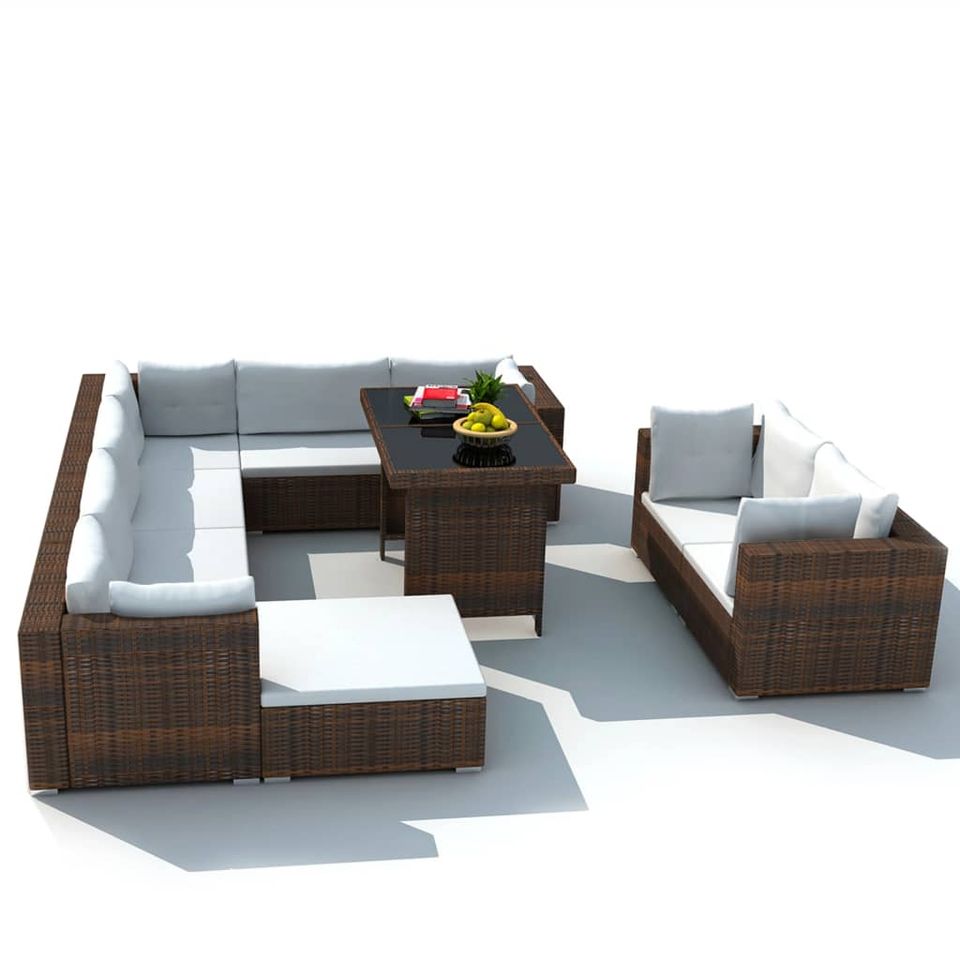 10-tlg. Garten-Lounge-Set mit Auflagen Poly Rattan versch. Farben in Helsa