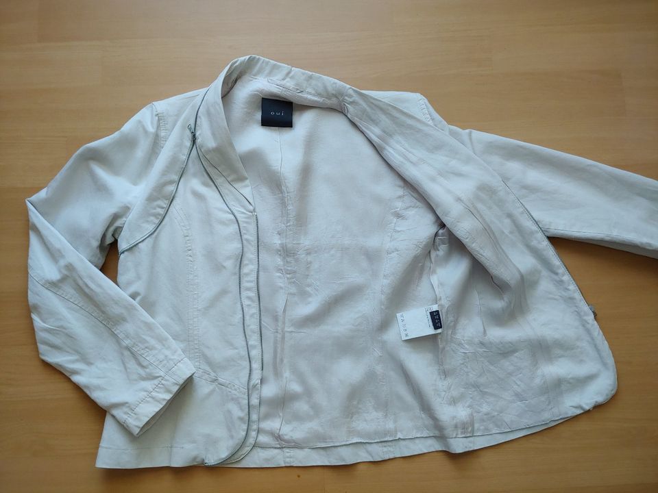 OUI * Blazer Jacke Gr. 40 beige Leinen Zierreißverschlüsse in Bernau