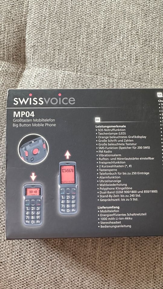Swissvoice MP04-Großtasten Mobiltelefon fürSenioren SOS-Taste in Jork
