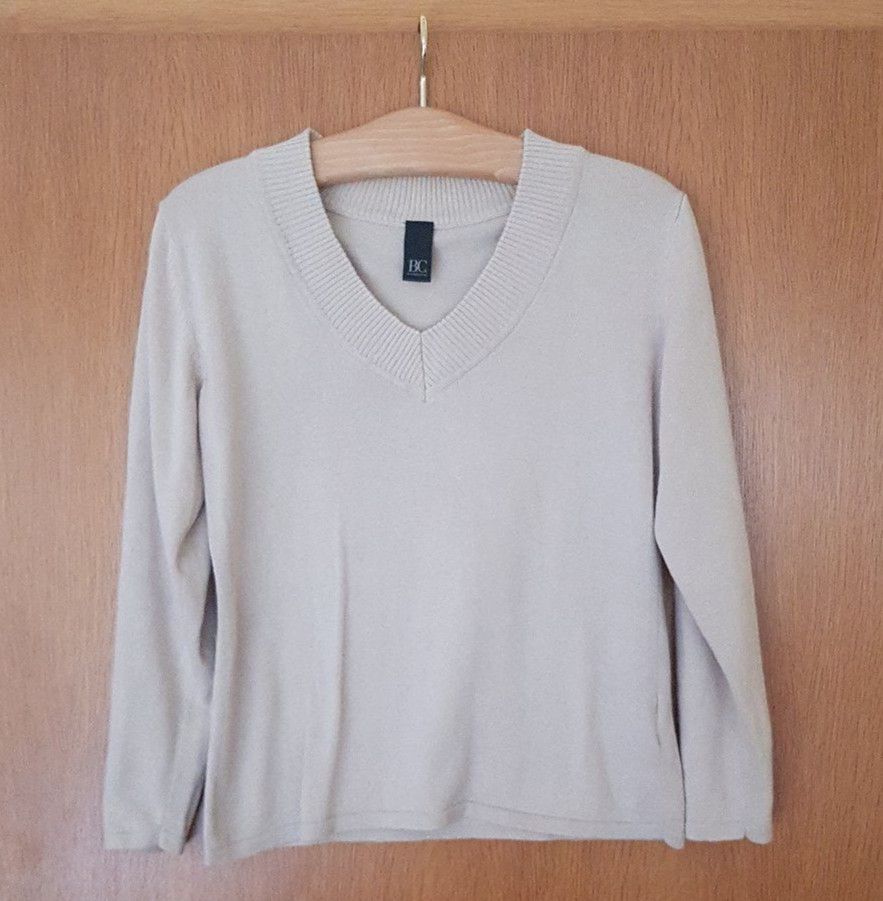 Damen Pullover, Gr.40, Heine, Baumwolle, beige, V-Ausschnitt in Troisdorf