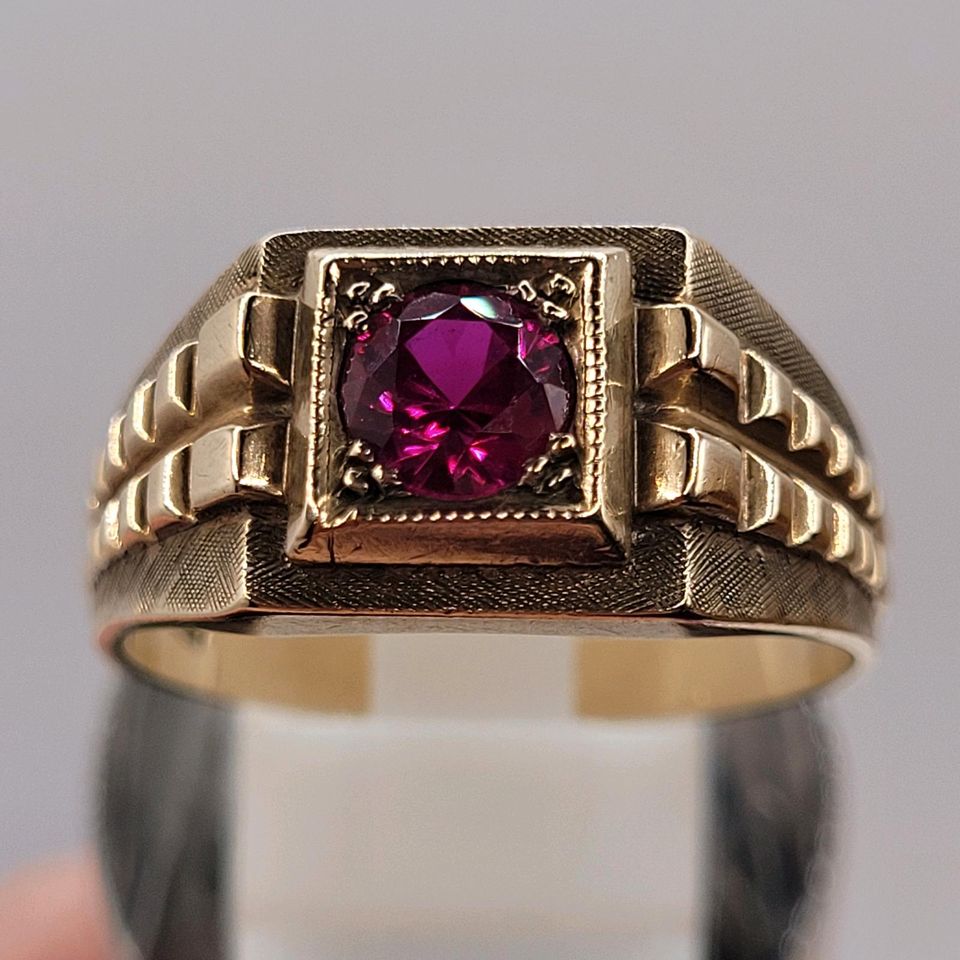 ❤Antiker Art Deco Ring aus 333er Gelbgold und synthetischem Rubin in Essen