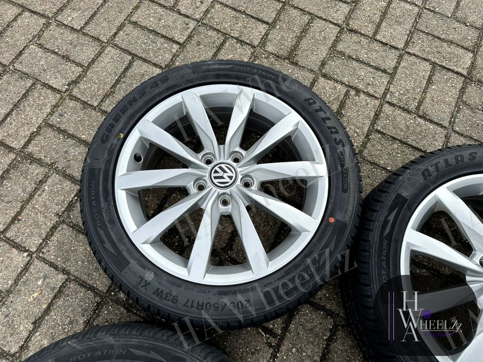 NEUWERTIGE ALUFELGEN ➡️ 4x 17 ZOLL ALLWETTERRÄDER ORIGINAL VW Golf 7 VII 6 VI DIJON 5G0601025K 5x112➡️Plus Felgen Sportsvan Skoda Octavia 5E Seat Leon 5F 205/50 Reifen Allwetter Ganzjahresreifen M+S in Bünde