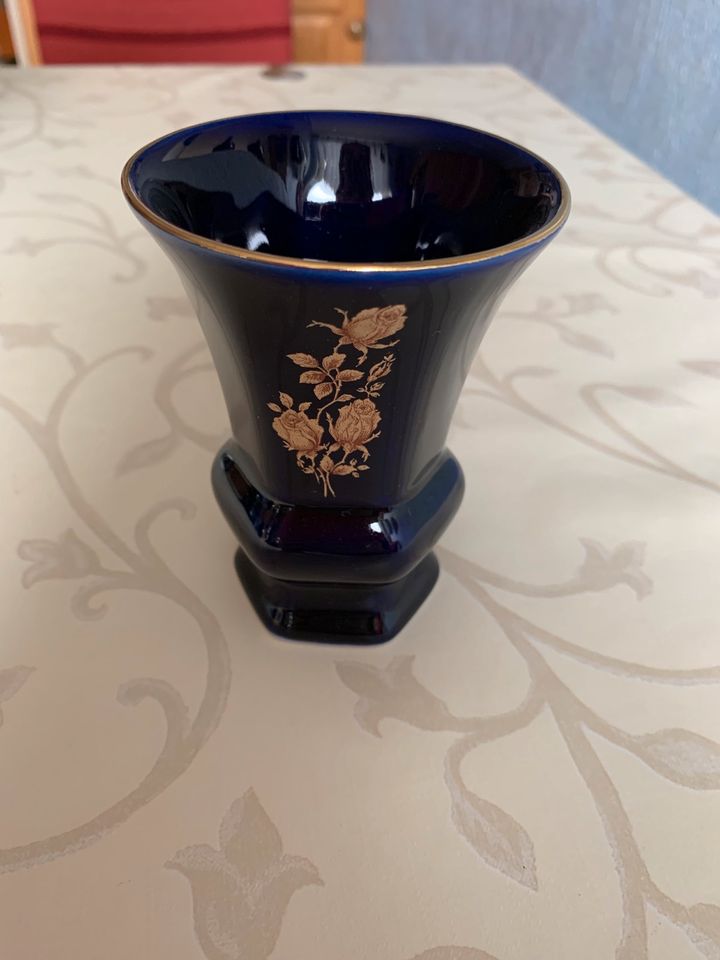 2 kleine Vasen + Kerzenhalter Kobaltblau in Mieste