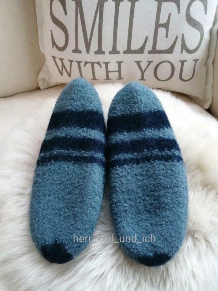 Puschen, Hausschuhe, Hüttenschuhe, #handgestrickt, 40/41, blau in Kröv