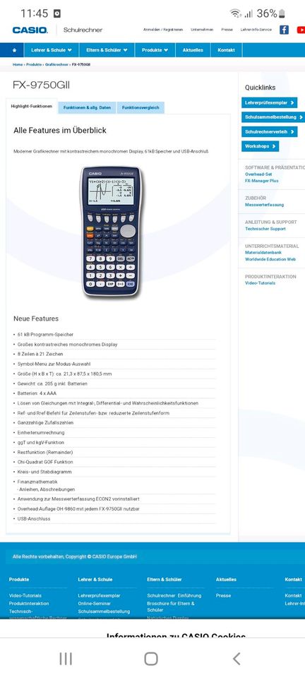 Taschenrechner casio  fx-9750 G2 neuwertig Oberstufe in Morsbach