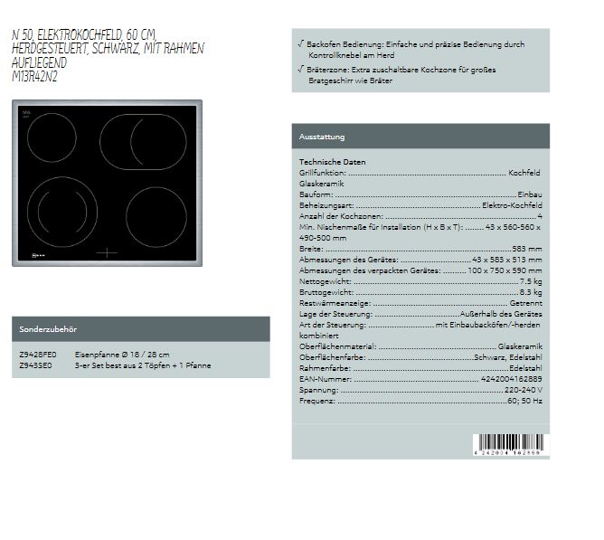 NEU Neff XED 442A *A*Herdset E1ECD0JN0 + M13R42N2 in Artern/Unstrut