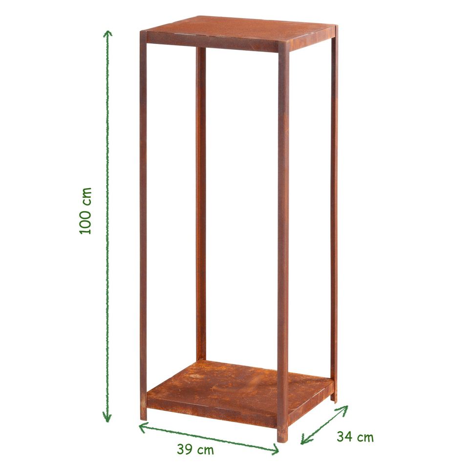 Metallregal Edelrost für den Garten für Holz / Pflanzen 100cmhoch in Eime