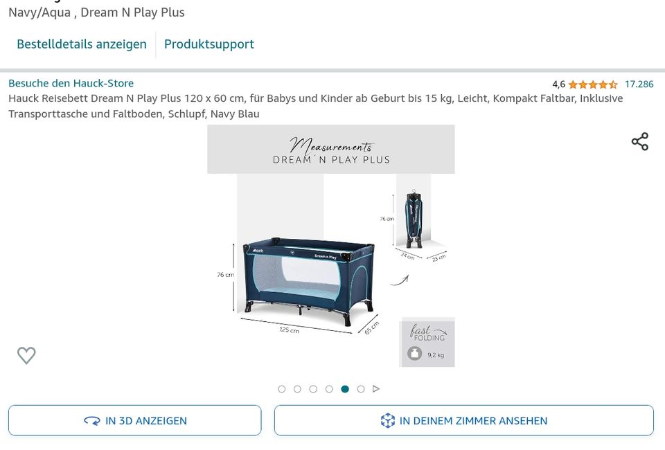 Hauck Kinder-Reisebett 120x60cm bis 15kg mit Einhang + Matratze in Prislich