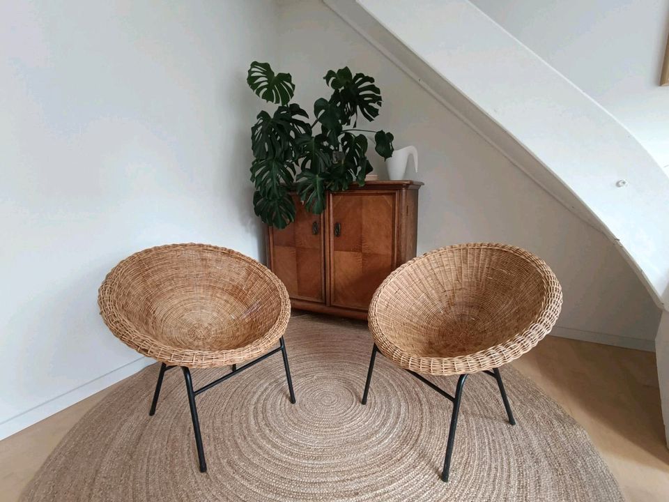 Mid-Century DDR Korbsessel Rattan Vintage Design in Bietigheim-Bissingen