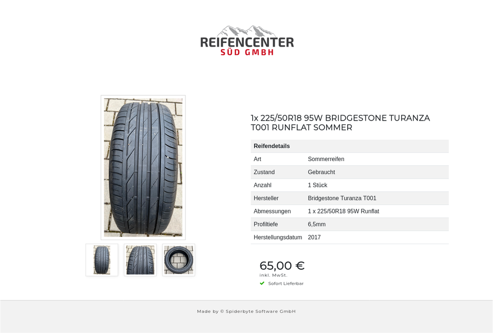 1x 225/50R18 95W BRIDGESTONE TURANZA T001 RUNFLAT SOMMER #16ID in Bad Tölz