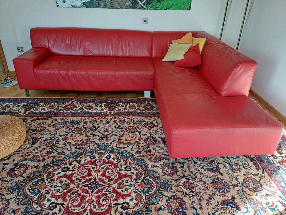 Sofa Echtleder rot, L-Form in Sulzfeld am Main