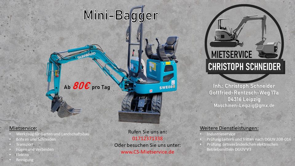 Minibagger Microbagger 1t zum Mieten in Leipzig