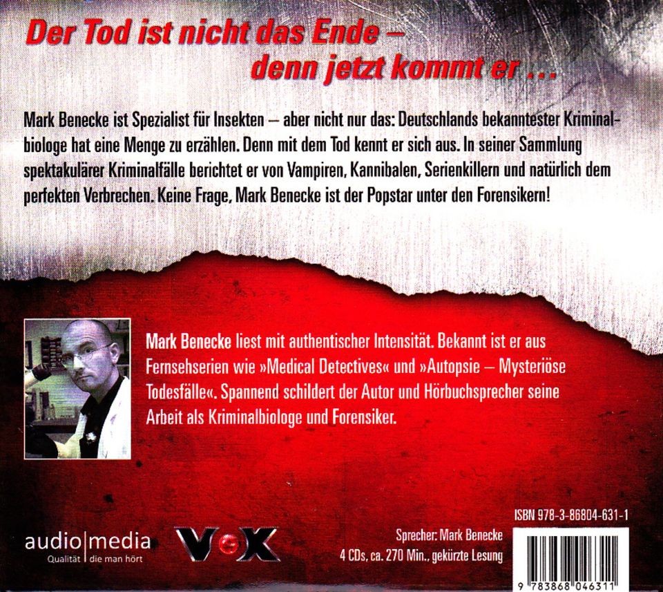 Mark Benecke - Mordspuren (Hörbuch, 4 Audio CDs) in Schweinfurt