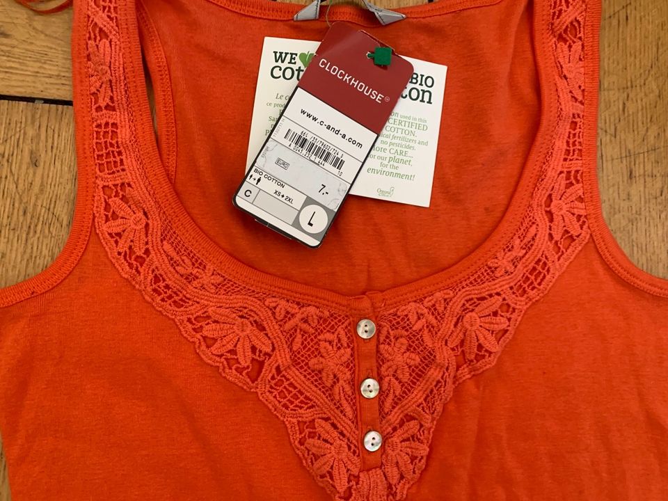 NEU Top Tanktop C&A Bio Baumwolle L 40 42 Koralle Orange in Hannover