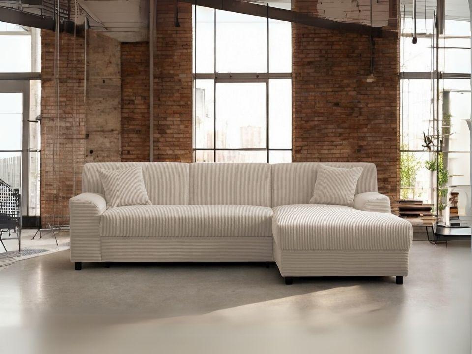 Kleines Ecksofa Cord Dunkel Beige Schlaffunktion Federkern 241cm in Köln