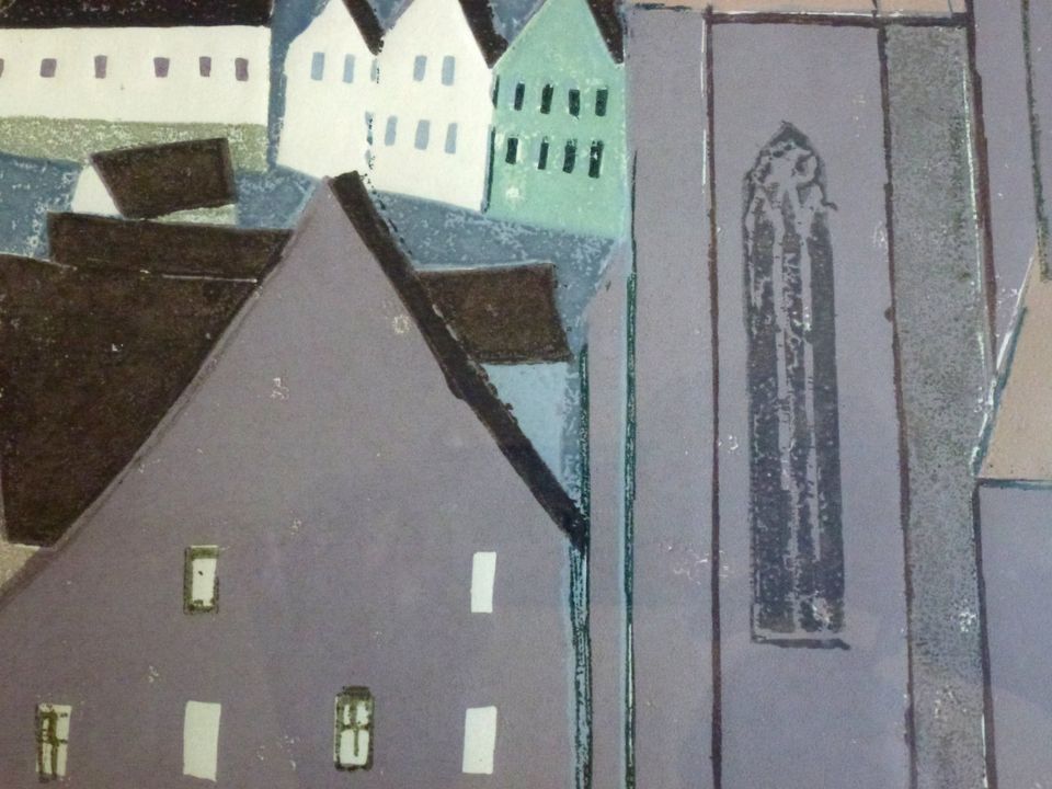 Robert Förch Alpirsbach Original Kunst Linolschnitt Bild Stadt in Stuttgart