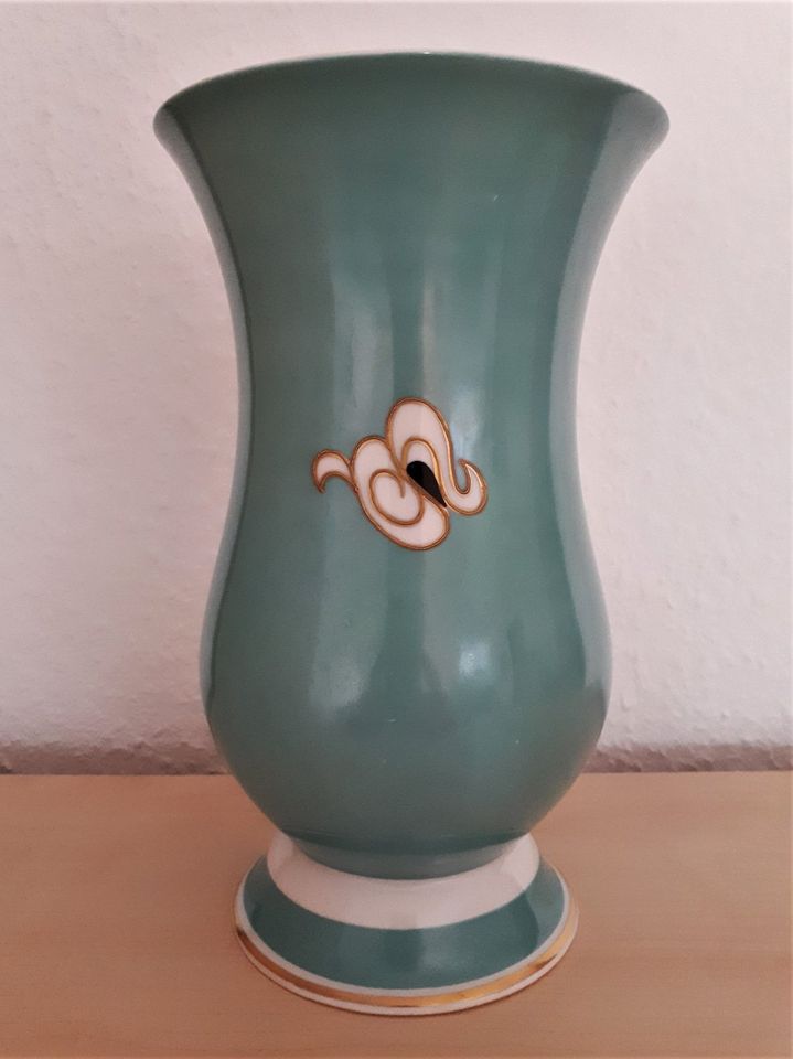 Vase Schaubachkunst / Wallendorf, Drachenmotiv handgemalt, um1960 in Zwickau