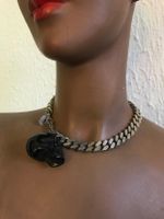 Vintage Skull Kette/Collier - Metall mit schwarzem Skull Anhänger Düsseldorf - Friedrichstadt Vorschau